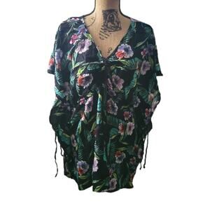 XL Old Navy black floral print kaftan blouse, excellent condition